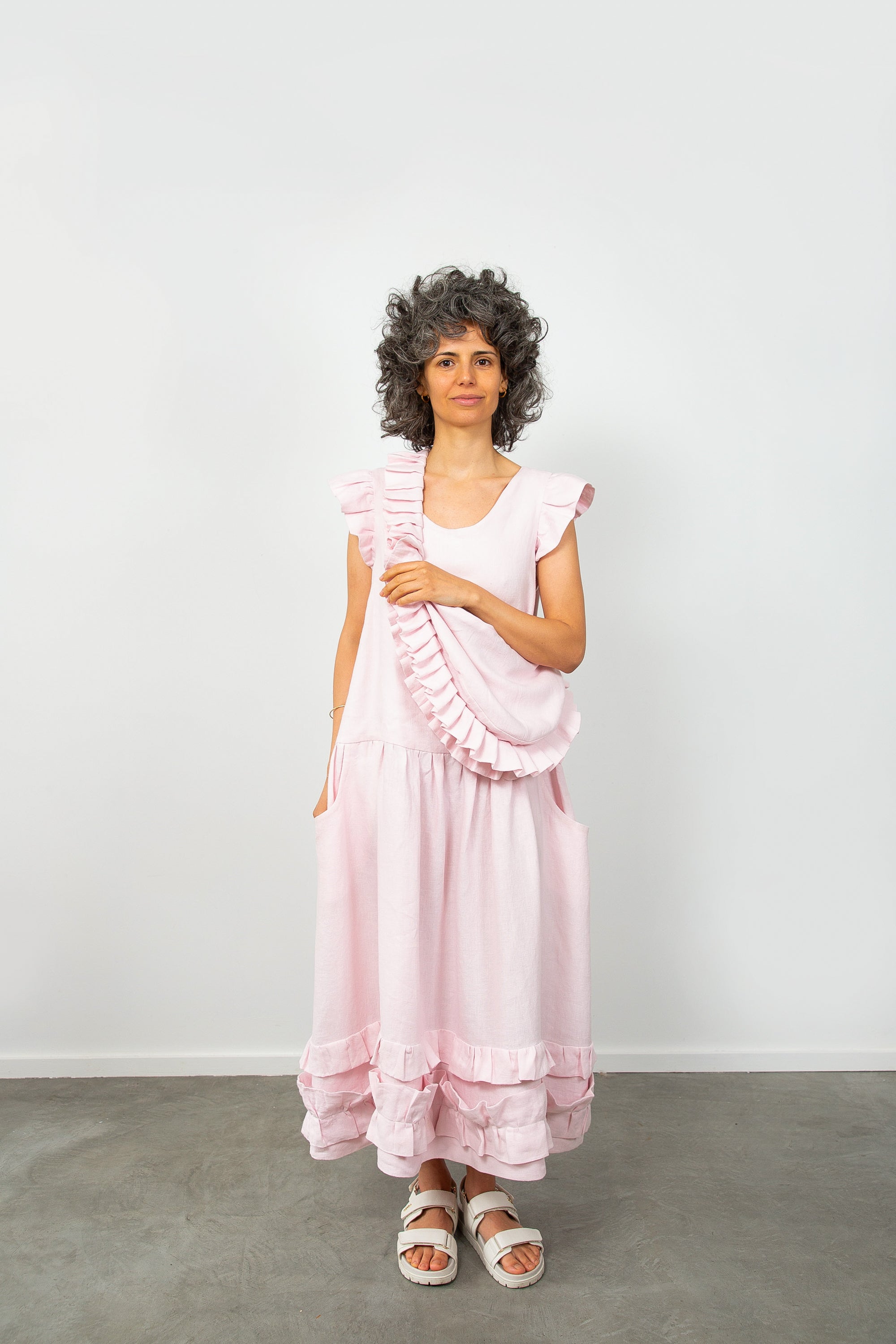 Pink Robe Frilly Pink Linen Frilly Dress β The Tweed Project