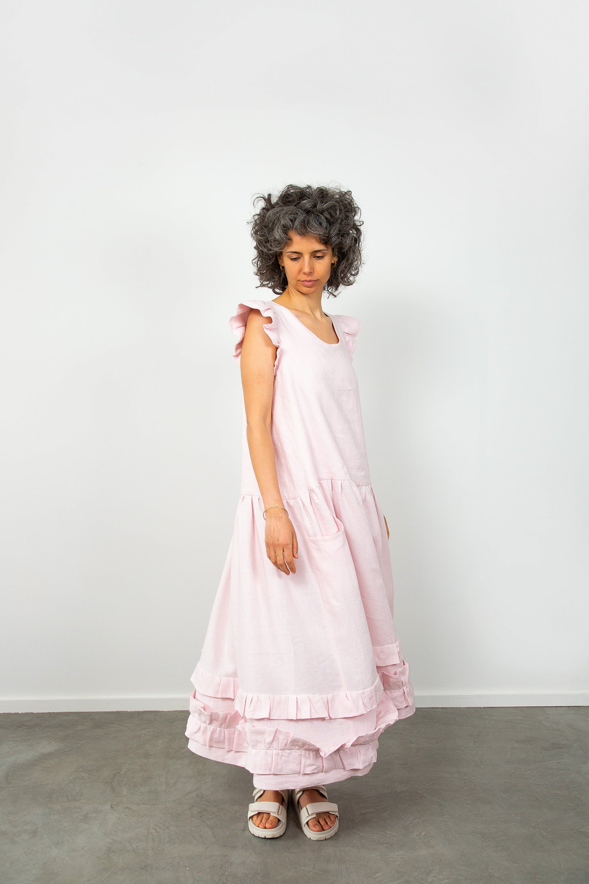 ladies frilly dresses Pink Linen Frilly Dress – The Tweed Project