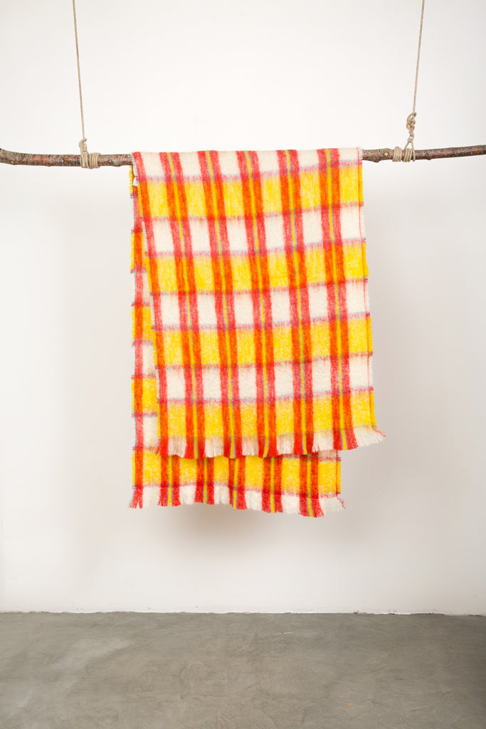 yellow tartan mohair indian shawl