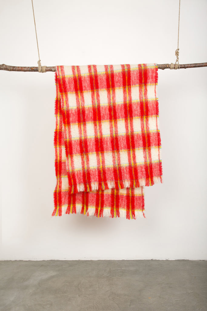 red tartan mohair indian shawl