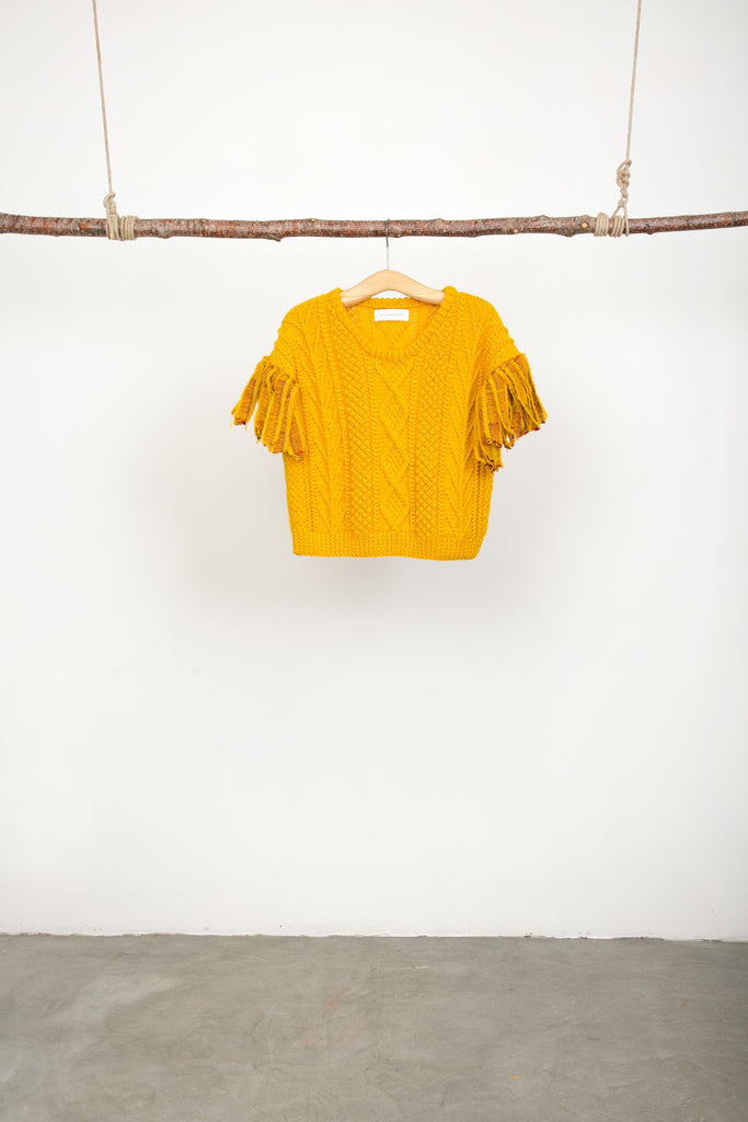 yellow aran jumper