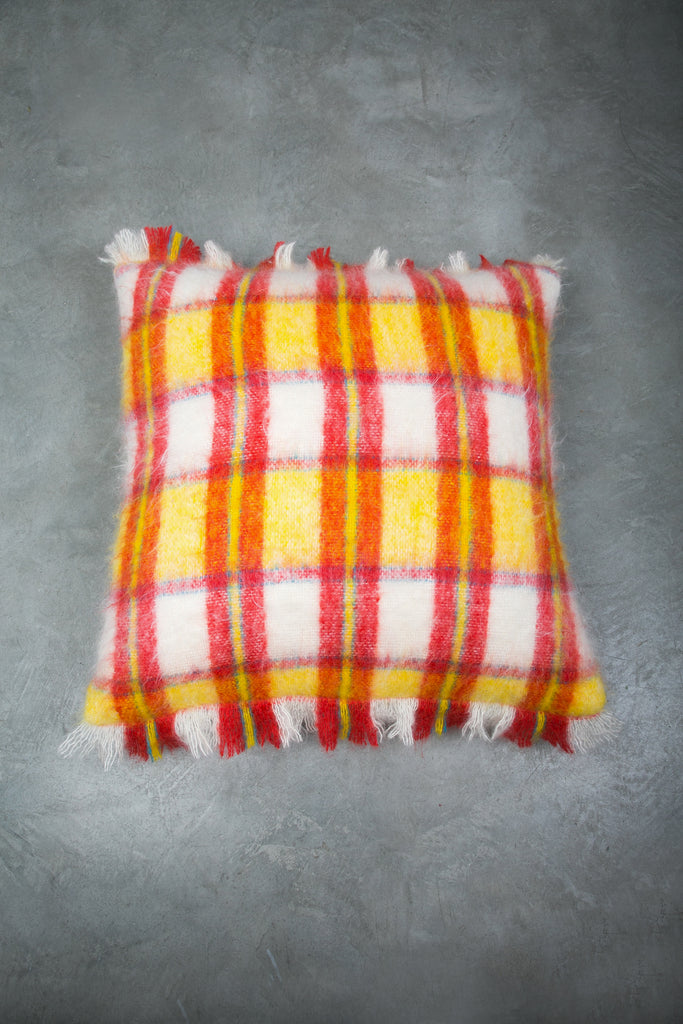 yellow tartan mohair cushion